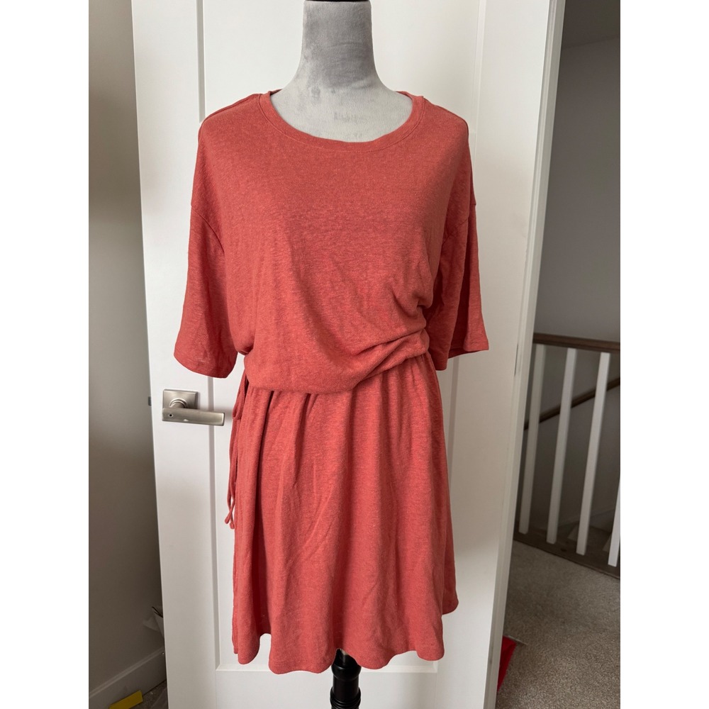 Old Navy Womens Plus 2X Linen Blend Side Tie T-Shirt Dress Clay Red